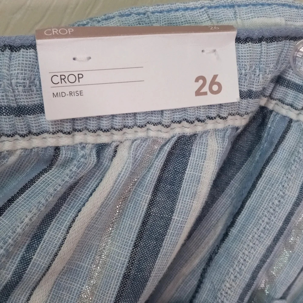 LB Linen Wide Leg Striped Crop Pant Sz26 NWT Plus Size - Picture 4 of 8